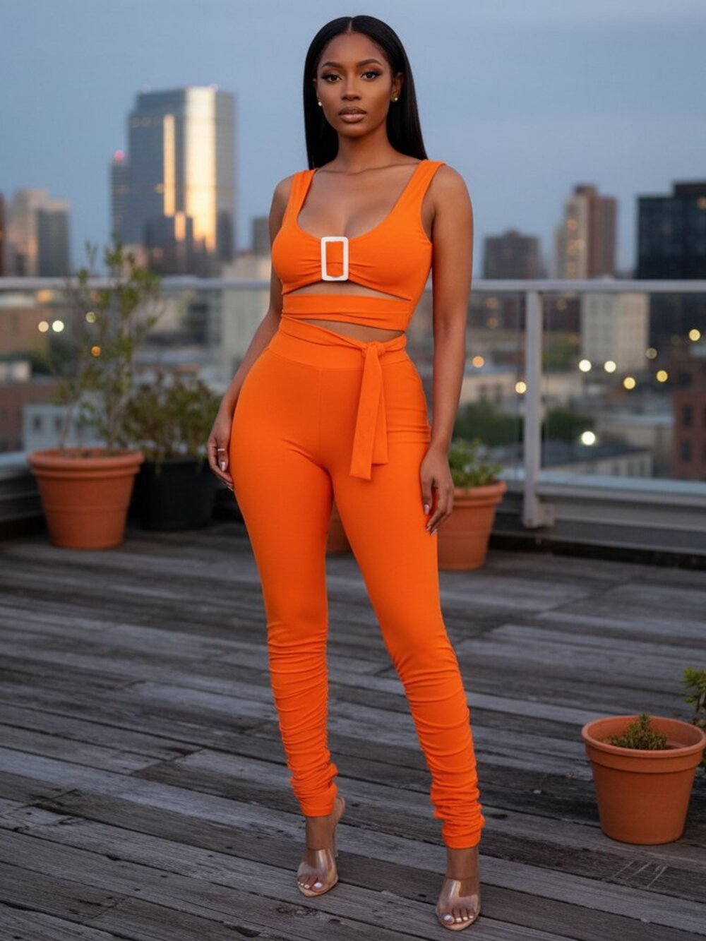 Two Piece Stretch Pant Set